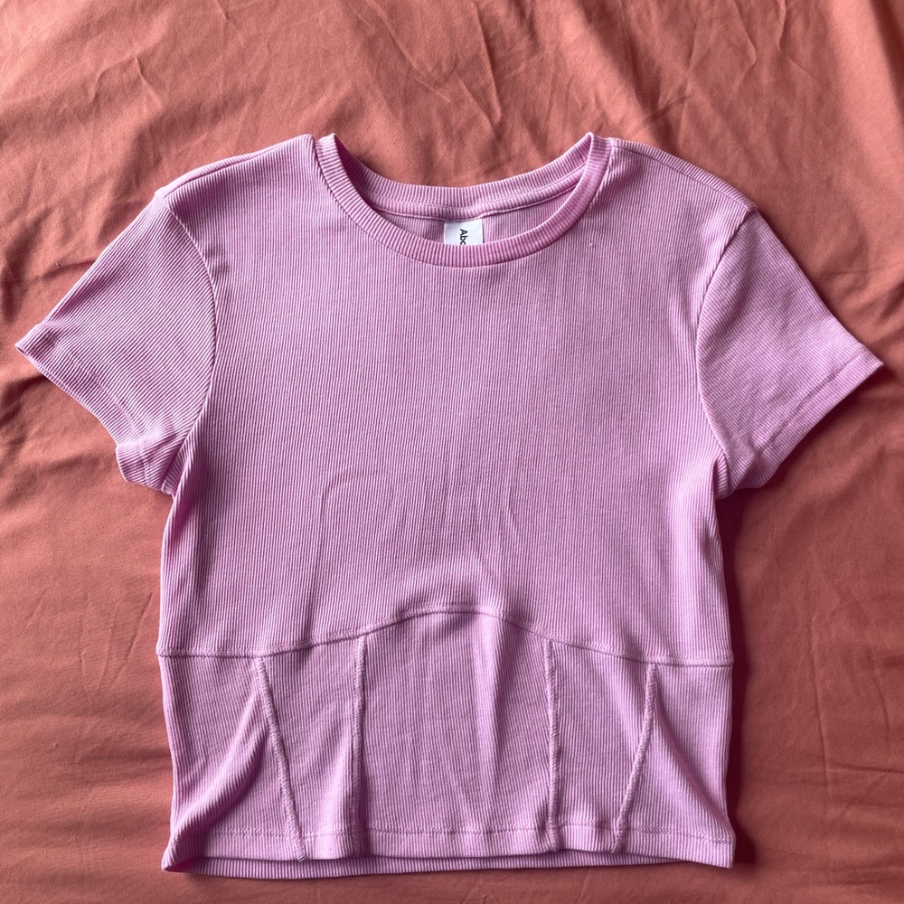 Abound Pink Ribbed Short Sleeve Top
